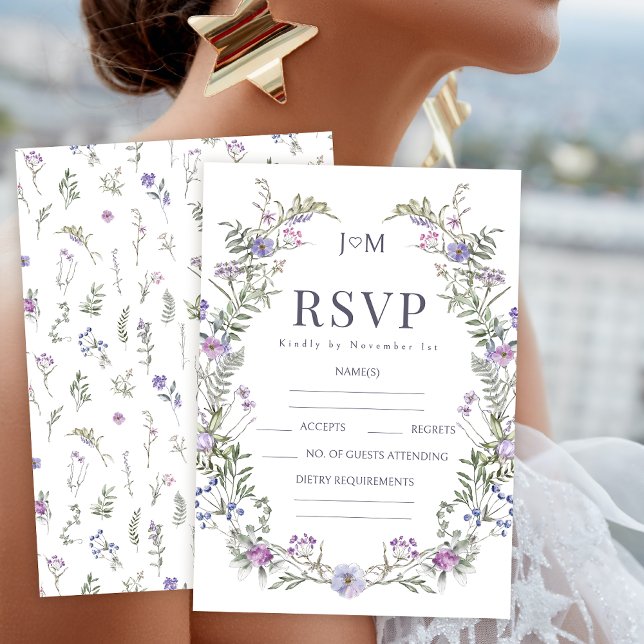 Cartões RSVP de casamento de flor silvestre lavand (Criador carregado)