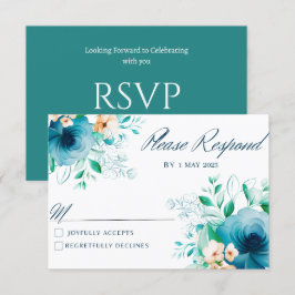 Cartões RSVP de Casamento de Flores de Azul Elegan