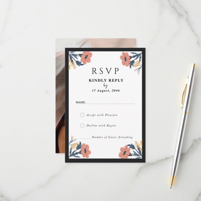 Cartões RSVP de Casamento de Flores Elegante (Frente/Verso In Situ)