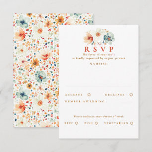 Cartões RSVP de Casamento de Flores Selvagens Terr