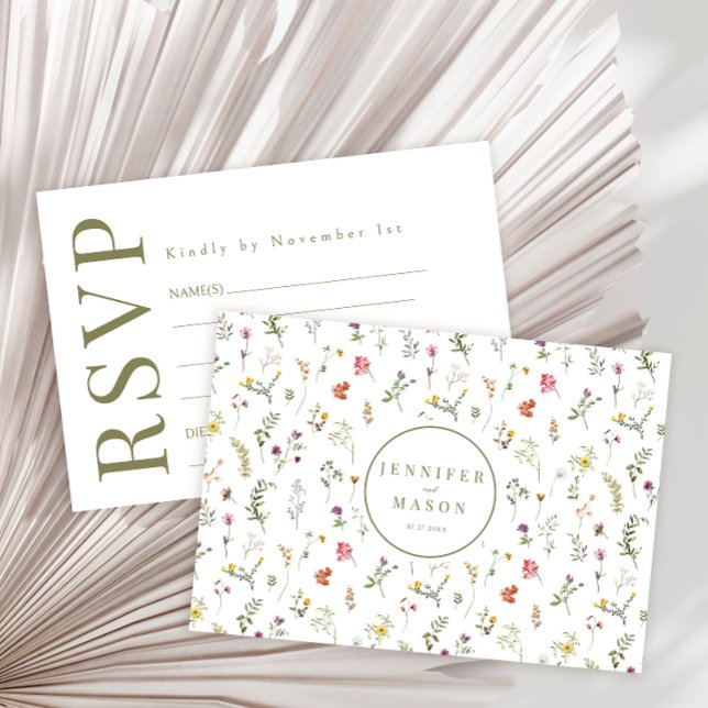 Cartões RSVP de casamento de flores silvestres col (Criador carregado)