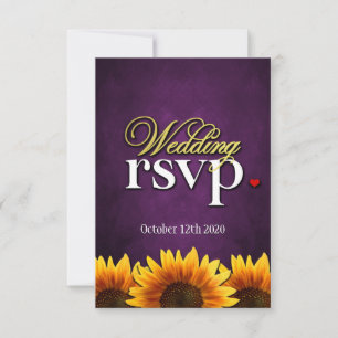 Cartões RSVP de Casamento de Girassol em Púrpura
