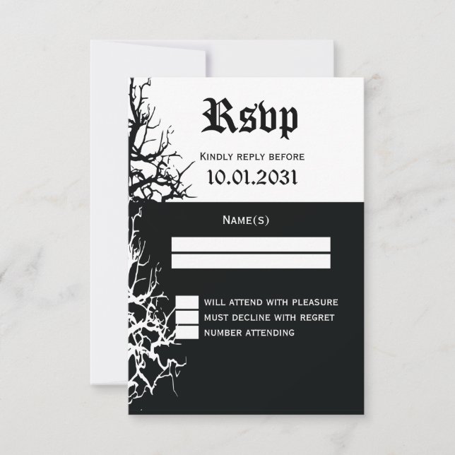Cartões RSVP De Casamento De Halloween Pretos E Br (Frente)