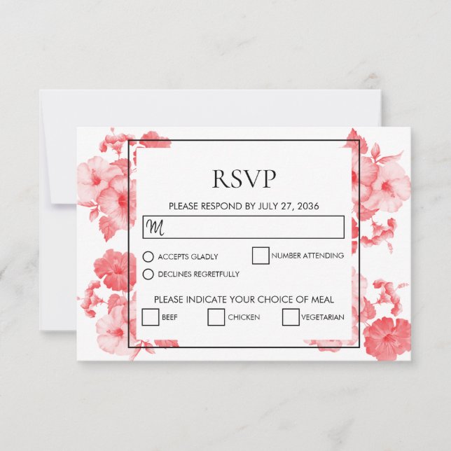 Cartões RSVP de Casamento de Hibiscus Watercolor E (Frente)