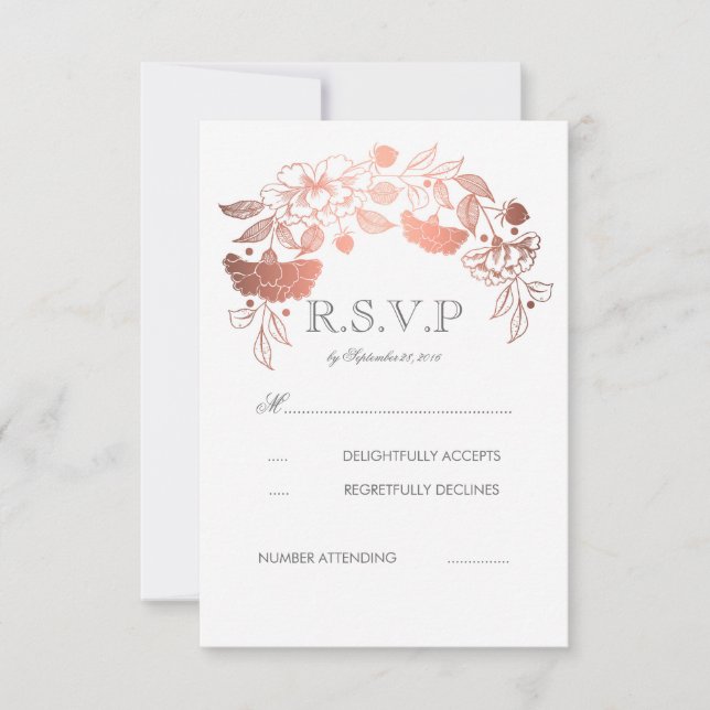 Cartões RSVP de Casamento de Loucos da rosa Dourad (Frente)