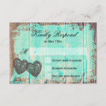 Cartões RSVP de Casamento de Madeira Aqua - Dois C