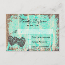 Cartões RSVP de Casamento de Madeira Aqua - Dois C