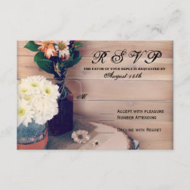 Cartões RSVP de Casamento de Madeira e Flores