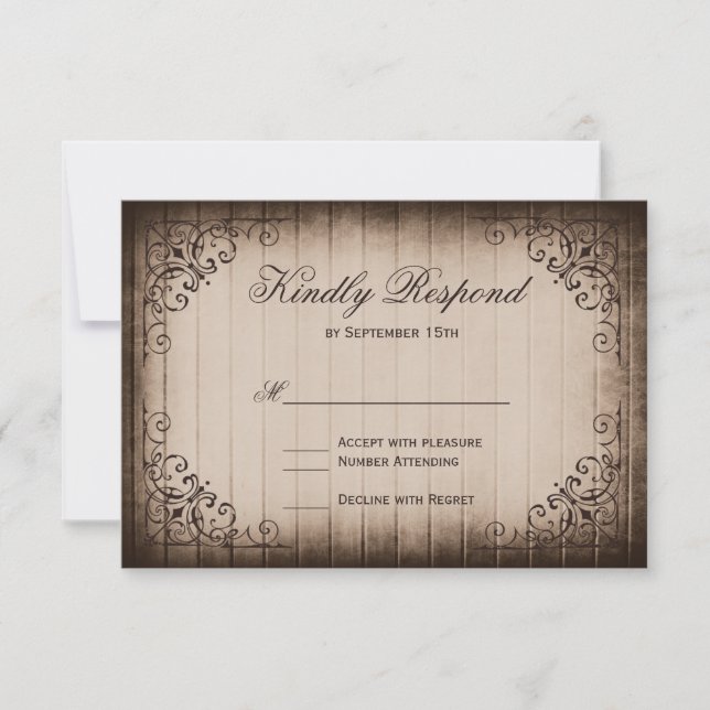 Cartões RSVP de Casamento de Madeira Rustic Wood F (Frente)