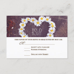 Cartões RSVP de Casamento de Madeira Rústica Daisy