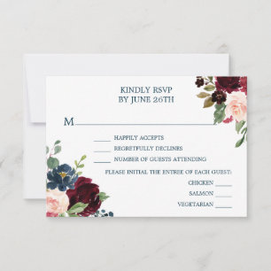 Cartões RSVP de Casamento de Marinho Borgonha