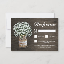 Cartões RSVP de Casamento de Mason Jar Burlap do B