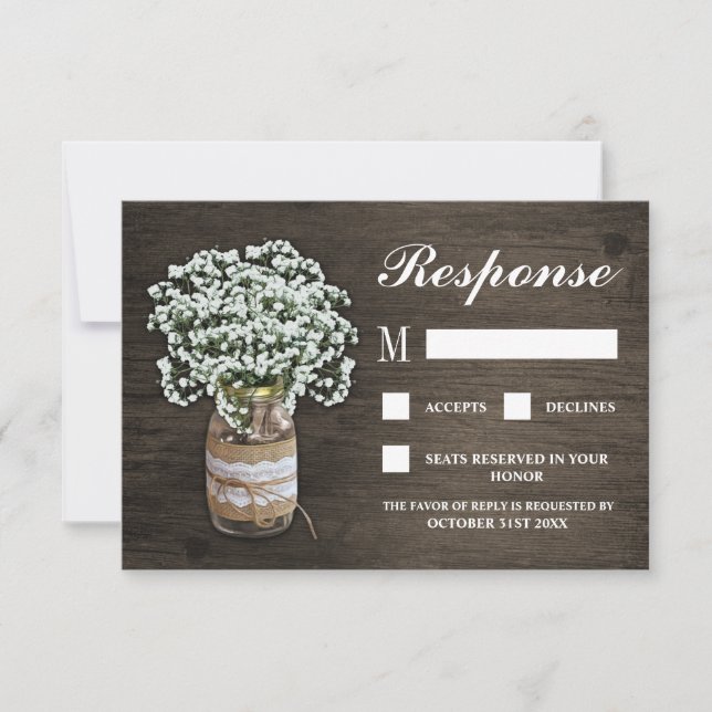 Cartões RSVP de Casamento de Mason Jar Burlap do B (Frente)