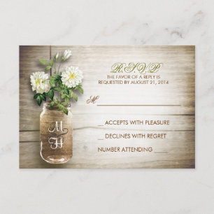 Cartões RSVP de casamento de Mason jar e flores b