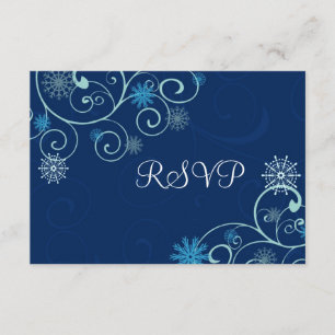 Cartões RSVP de Casamento de Natal Blue Swirls