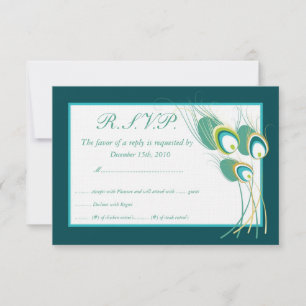 Cartões RSVP de Casamento de Peacock Moderno Teal