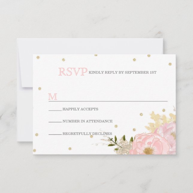 Cartões RSVP de Casamento de Peony Glitter (Frente)