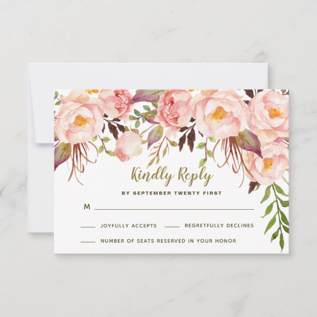 Cartões RSVP de Casamento de Pestes Rosa Rosa-Cor- (Frente)
