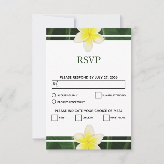 Cartões RSVP de Casamento de Plumeria de Frangipan (Frente)