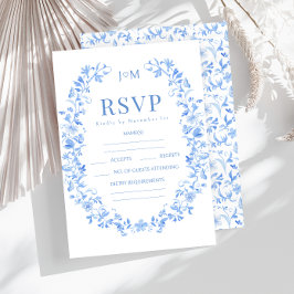 Cartões RSVP de Casamento de Porcelana Azul