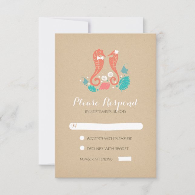 cartões RSVP de casamento de praia (Frente)