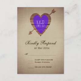 Cartões RSVP de Casamento de Seta de Coração Roxo