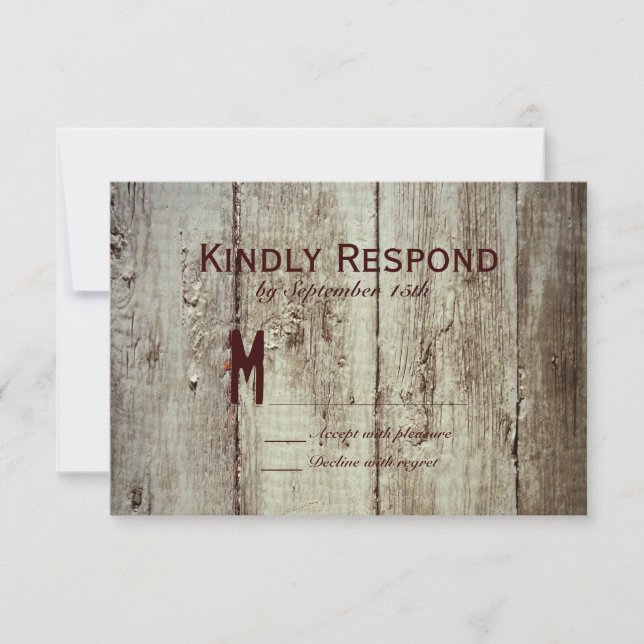 Cartões RSVP de Casamento de Tipografia de Madeira (Frente)