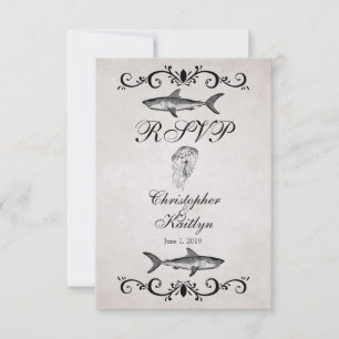 Cartões RSVP de Casamento de Tubarões Vintage e me