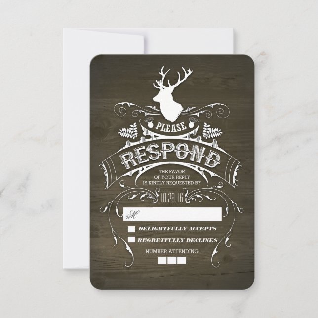 Cartões RSVP de Casamento de Veado Rustic Deer Woo (Frente)