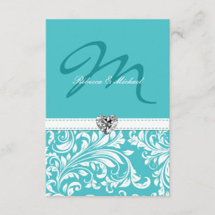 Cartões RSVP de Casamento do Teal Monograma Elegan