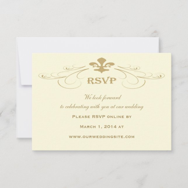 Cartões RSVP de Casamento Dourado Antigos Fleur de (Frente)