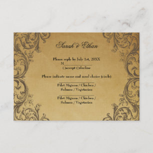 Cartões RSVP de Casamento Dourado Antiquado Barroc