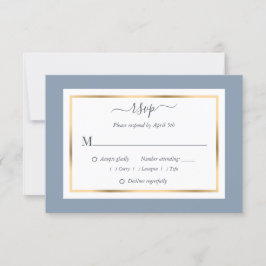 Cartões RSVP de Casamento Dourado e Azul Elegante