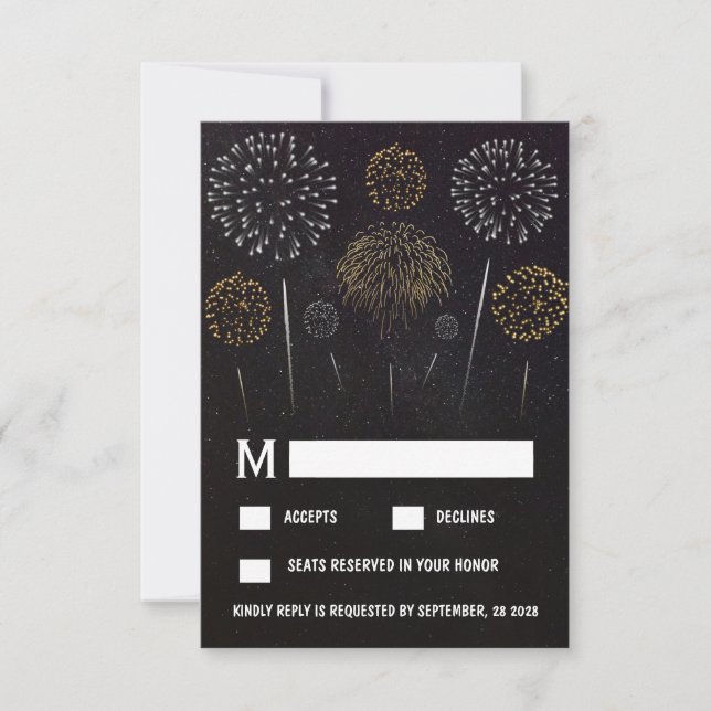 Cartões RSVP de Casamento Dourado Preto (Frente)