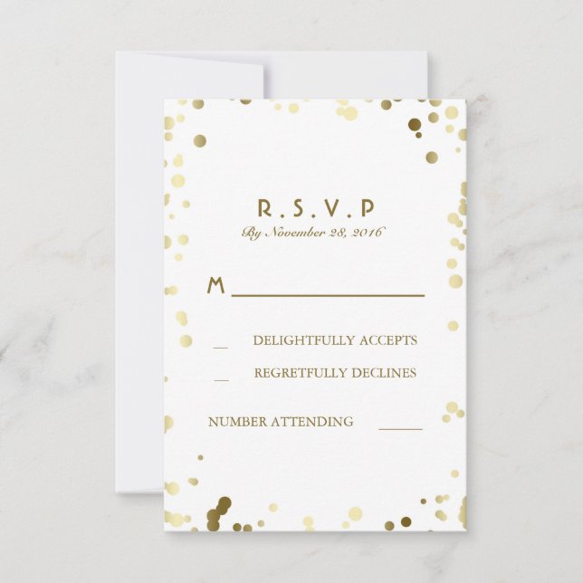 Cartões RSVP de Casamento Elegante Branca de Confe (Frente)