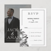 Cartões RSVP de Casamento Elegante Clássico Preto 