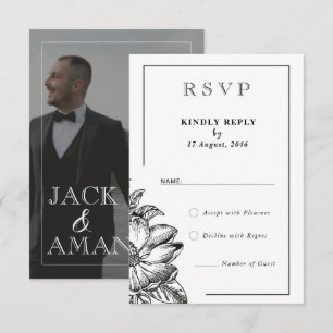 Cartões RSVP de Casamento Elegante Clássico Preto 