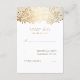 Cartões RSVP de Casamento Elegante Dourado Lace