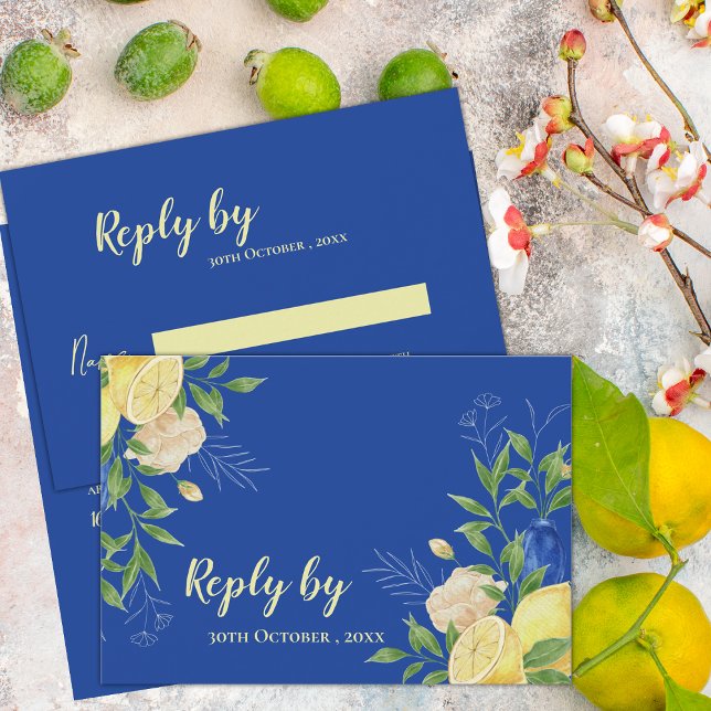 Cartões RSVP De Casamento Elegantes Inspirados No  (Elegant Mediterranean-Inspired Wedding RSVP Cards)