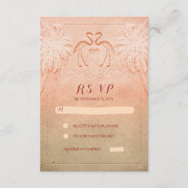 cartões RSVP de casamento flamingo à beira do mar
