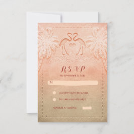 cartões RSVP de casamento flamingo à beira do mar