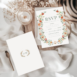 Cartões RSVP de casamento florais Orange terracott