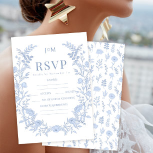 Cartões RSVP de casamento floral azul Elegante
