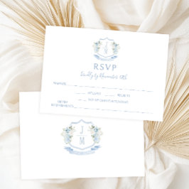 Cartões RSVP de Casamento Floral Azul Monograma