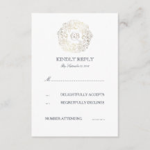 Cartões RSVP de Casamento Floral Branco e Dourado
