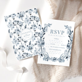 Cartões RSVP de Casamento Floral da Cinza Azul Boh
