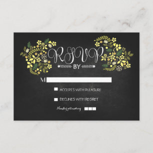cartões RSVP de casamento floral de quadro chalkbo