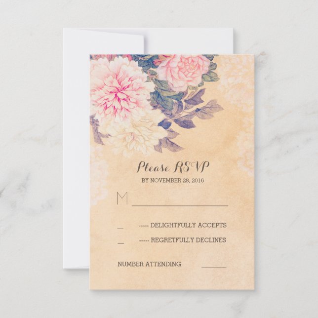 cartões RSVP de casamento floral - peões vintage (Frente)