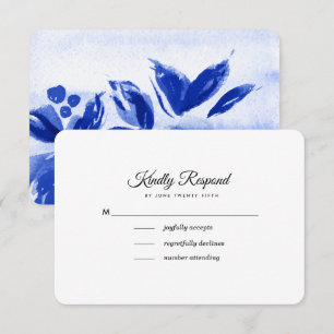 Cartões RSVP de Casamento Floral Real Blue Waterco