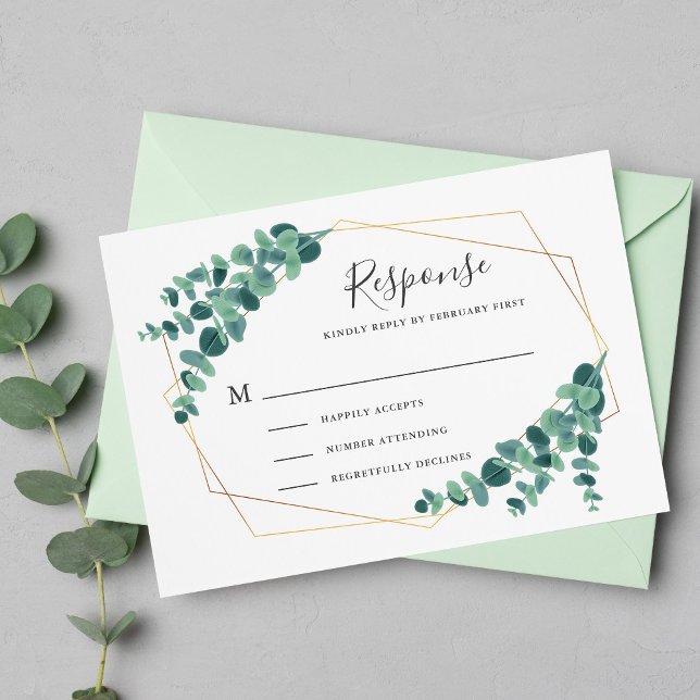 Cartões RSVP de Casamento Geométrico Eucalyptus (Criador carregado)